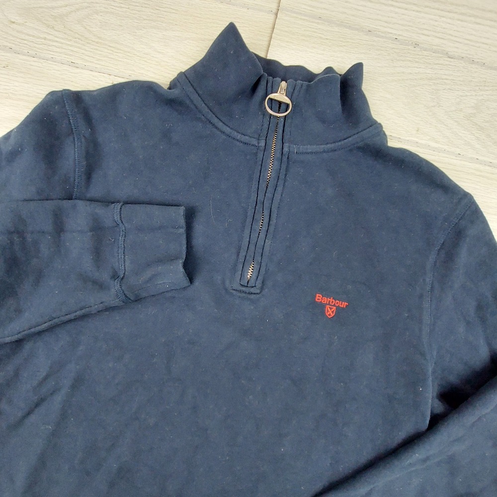 Barbour‎ Quarter Zip Sweatshirt Mens Size Medium Navy Blue Cotton Preppy Dad
